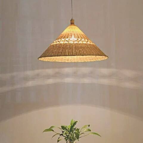Handwoven Rattan Pendant Light - 22 x 12 in - With 39" Textile Natural Light Cord