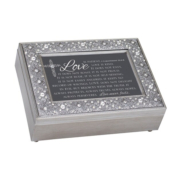 8" Silver Colored and Black "Love " Quotes Filigree Music Box - N/A