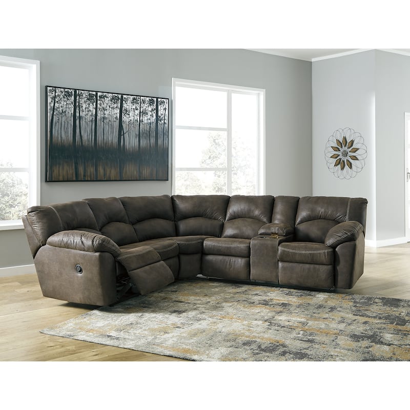 Signature Design by Ashley Tambo Brown 2-Piece Sectional with Recliner - 117" W x 104" D x 38" H
