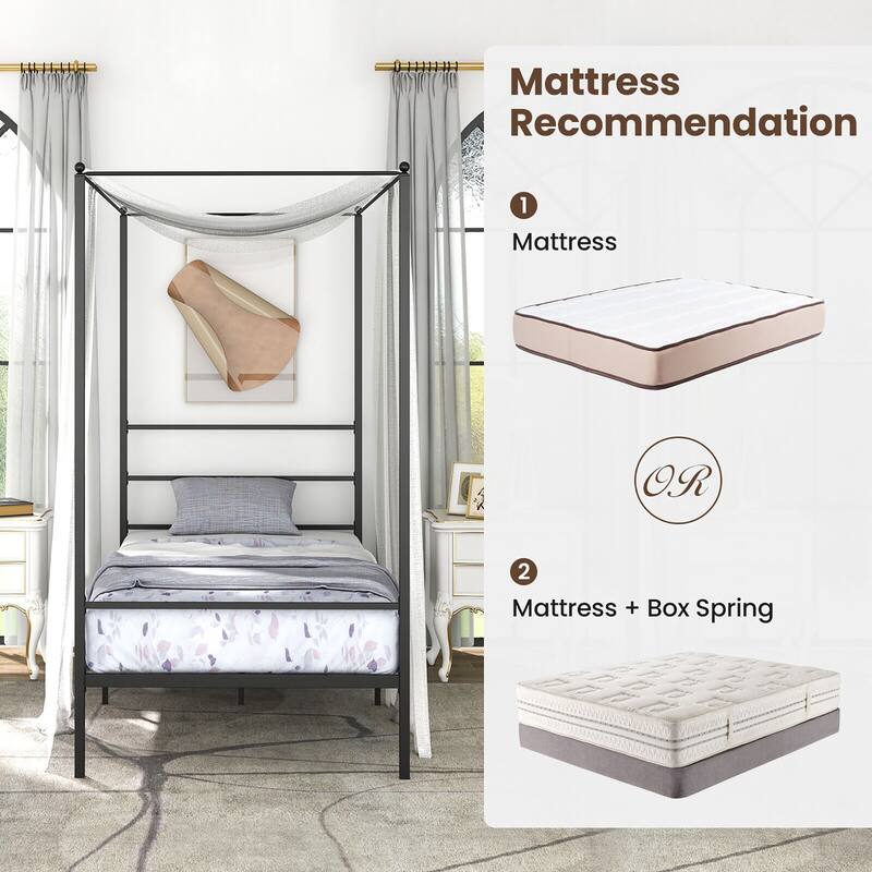 Gymax Twin/Full/Queen Metal Canopy Platform Bed Frame Mattress