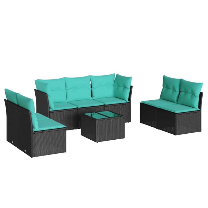 vidaXL 8 Piece Patio Sofa Set with Cushions Black Poly Rattan - 43.3x27.2x24.4-With table
