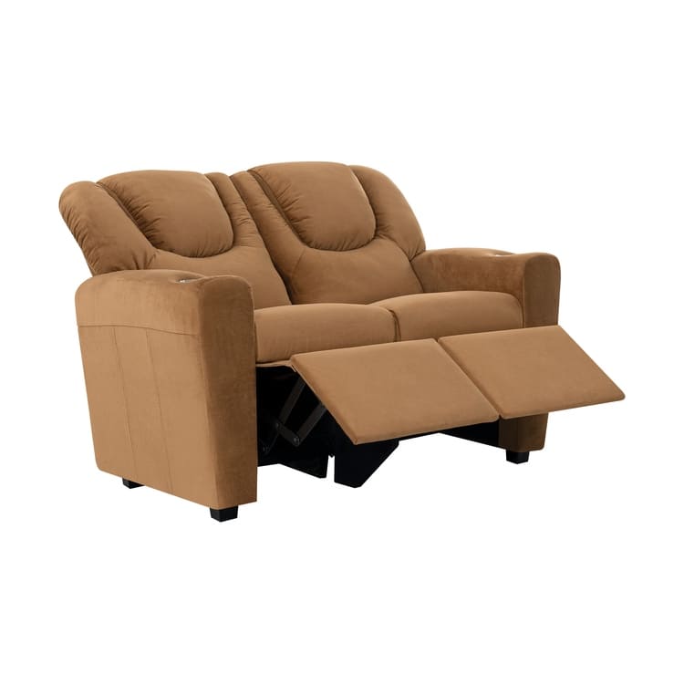 Kids Push Back Loveseat Recliner with Cup Holders, Adjustable Footrest & Headrest, Two Seat Recliner Sofa for Boys and Girls