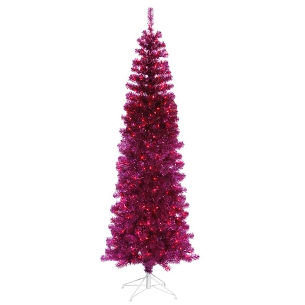Shop 6 5 Pre Lit Fuchsia Pink Pencil Artificial Christmas Tree Pink Lights Overstock 18875807