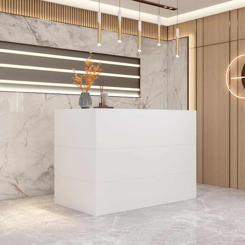 55.9-inch L-shaped Black or White Marbled Wood Reception Desk - White