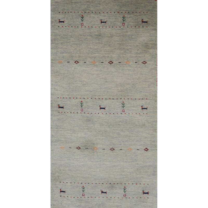 Hand Knotted Oriental 100% Wool Carpet Tribal Tribal Green Gabbeh Area Rug - 5' 11'' X 2' 6''