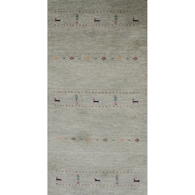 Hand Knotted Oriental 100% Wool Carpet Tribal Tribal Green Gabbeh Area Rug - 5' 11'' X 2' 6''