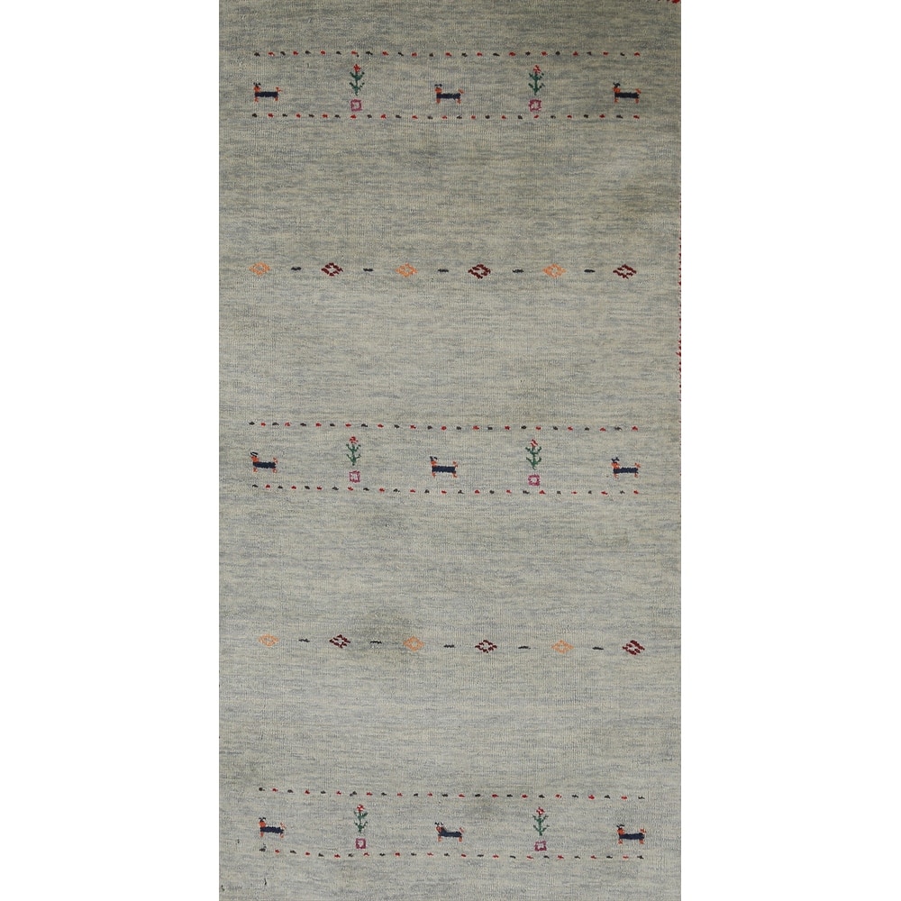 Hand Knotted Oriental 100% Wool Carpet Tribal Tribal Green Gabbeh Area Rug - 5' 11'' X 2' 6''