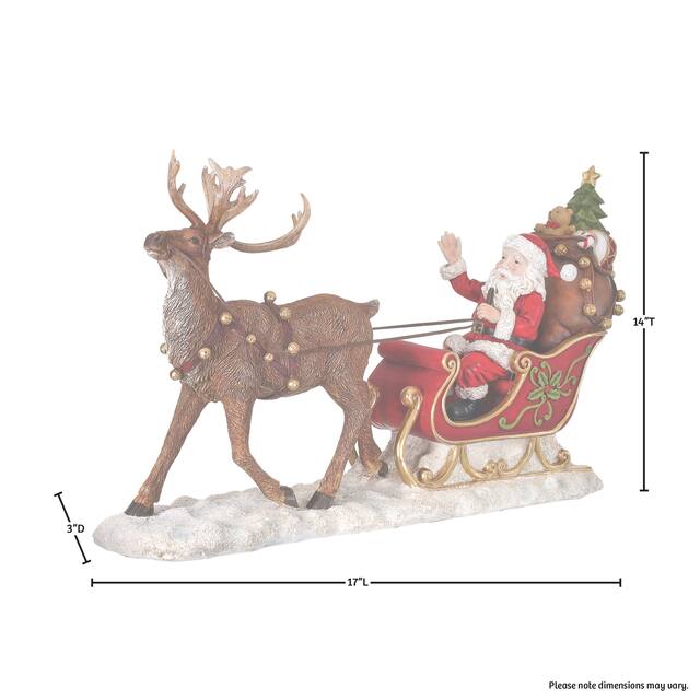 17" Resin Santa In Sleigh W/Reindeer"