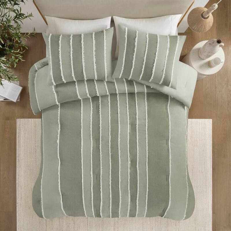 GDF Studio - Marceline Striped Cotton 3-Piece Comforter Set with Clip Jacquard Trim