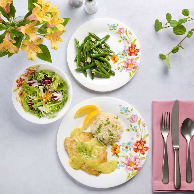 Gibson Home Ultra Round Red Floral 18-Piece Dinnerware Set, Opal Glass