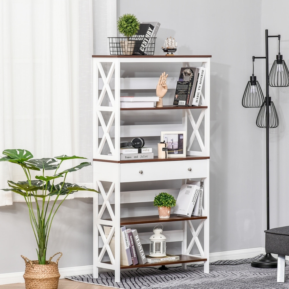 https://ak1.ostkcdn.com/images/products/is/images/direct/ebe9b144fb8cc570c9a9e2e633f2fa4ba626a45f/HOMCOM-4-Tier-Shelving-Bookcase-Storage-Cupboard-with-Pull-Out-Drawer%2C-and-Wooden-Frame-with-X-Bar-Stability%2C-White.jpg
