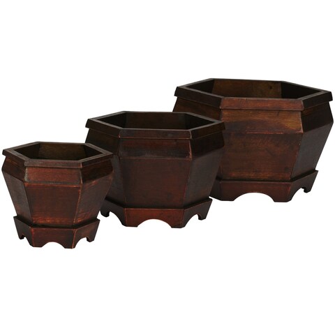 Wooden Hexagon Decorative Planter (Set of 3) - 7.5