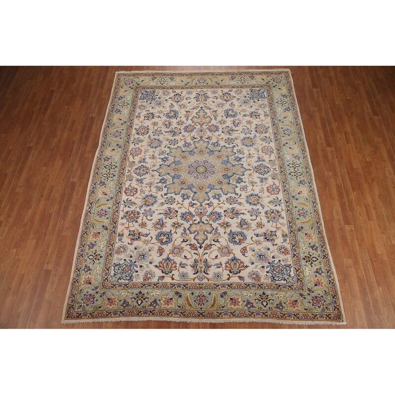 Hand Knotted Oriental 100% Wool Carpet Traditional Floral Beige & Ivories Najafabad Area Rug - 10' 9'' X 8' 2''