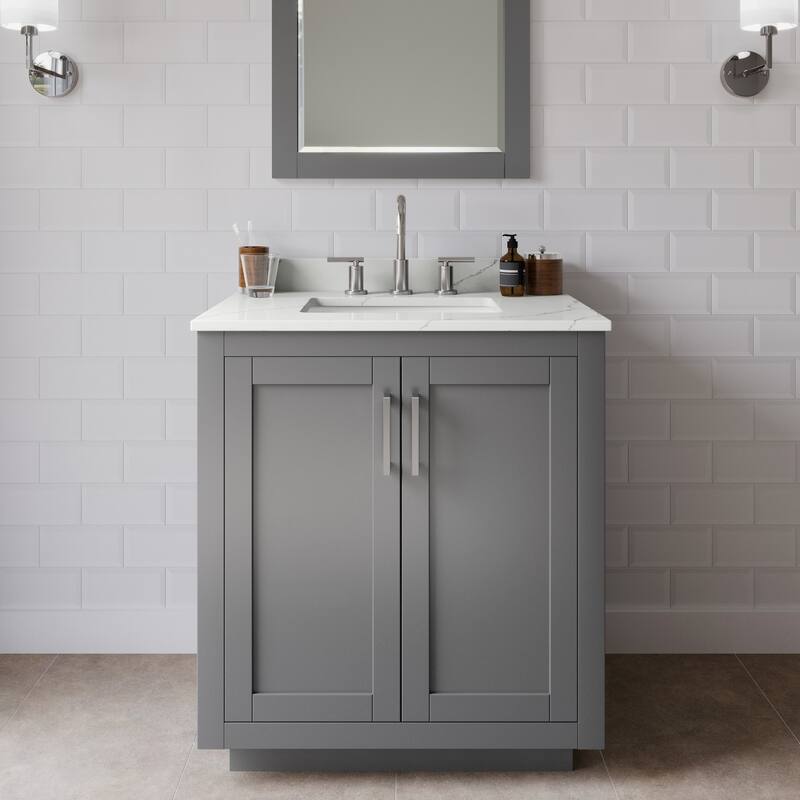 Wyndham Collection WCF292930S-QTZ-US3M24 Miranda 30" Free Standing - Dark Gray / Giotto Quartz Top / Brushed Nickel
