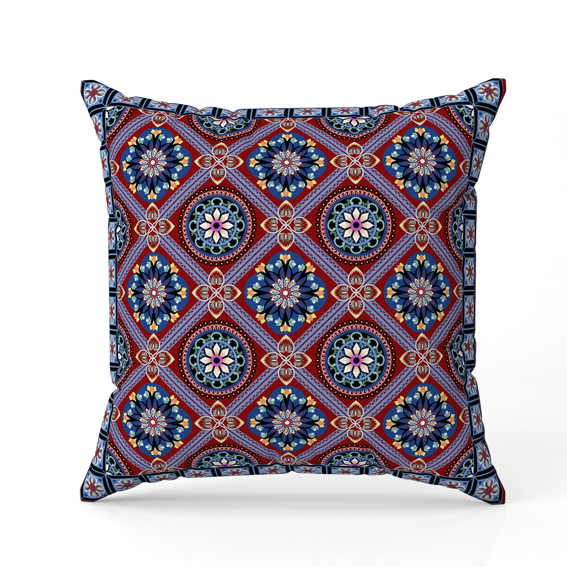 Mandala Floral Tiles Throw Pillow26x26 Faux Suede