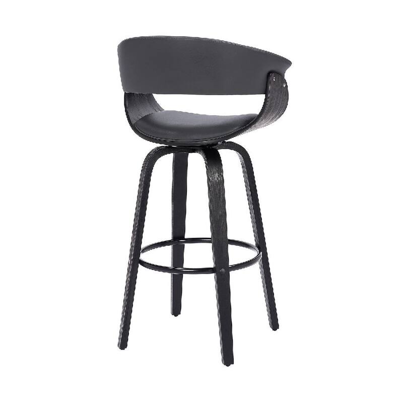 30 Inch Swivel Faux Leather Barstool with Curved Open Back - 20 L X 24 W X 41 H Inches
