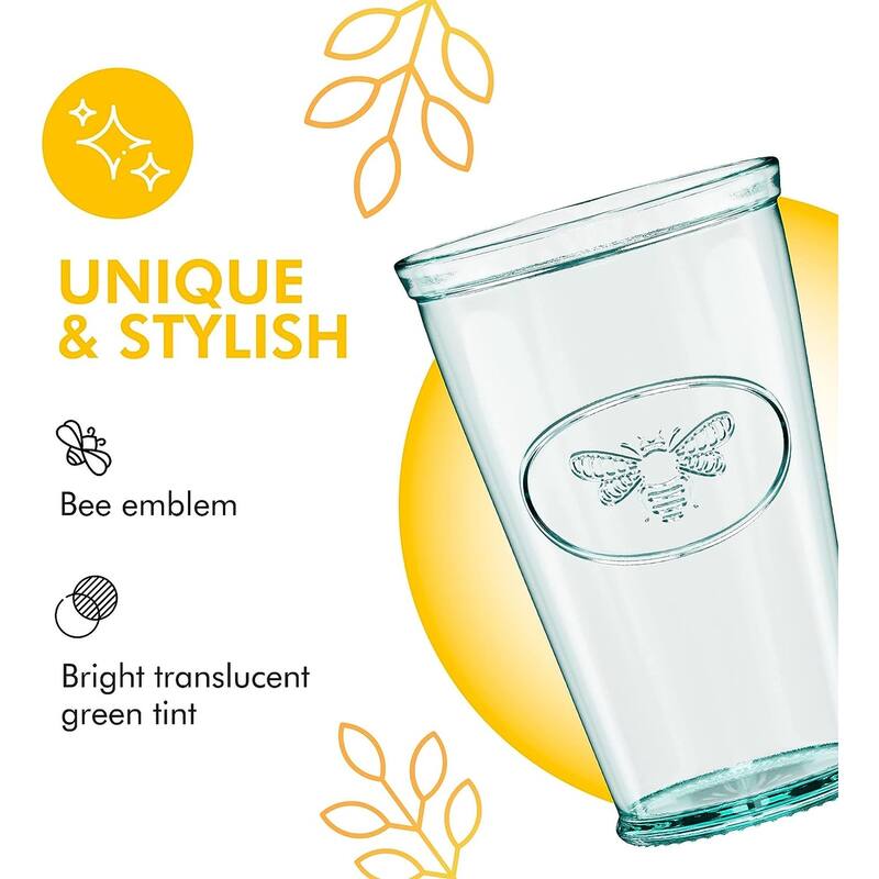 Amici Home Set of 6 Bee Relief Hiball Drinking Glasses - 16 Ounces