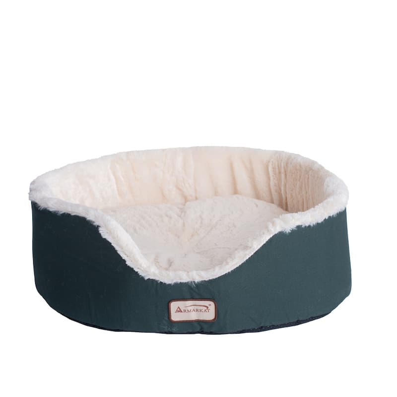 Cat Bed Oval pet cuddle house, Laurel Green/Ivory - 22"L x 19"W x 8"H