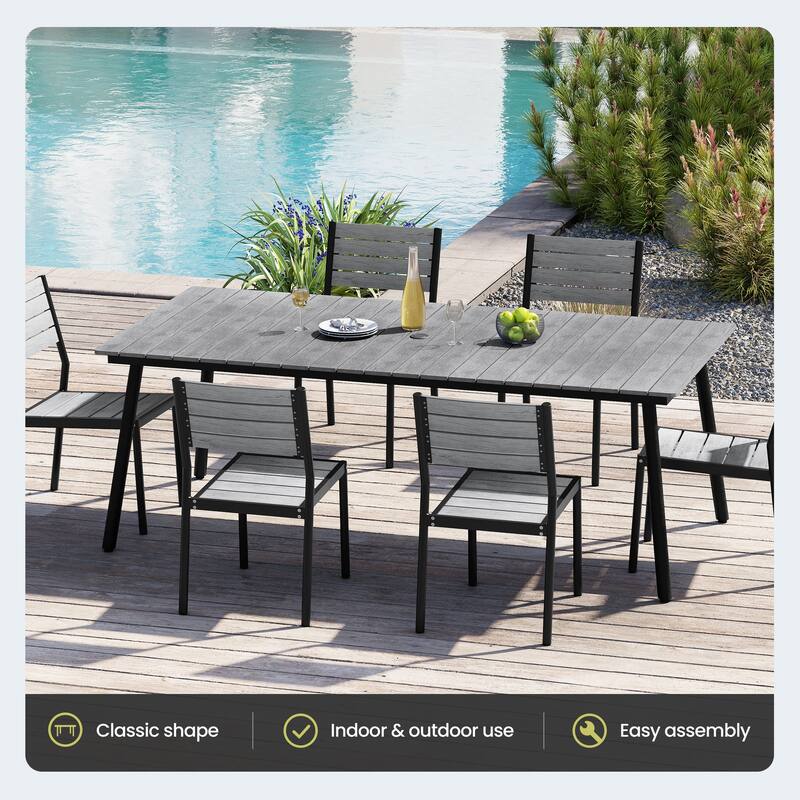 7 Pieces Outdoor Dining Set Aluminum Dining Table with Stackable Chairs