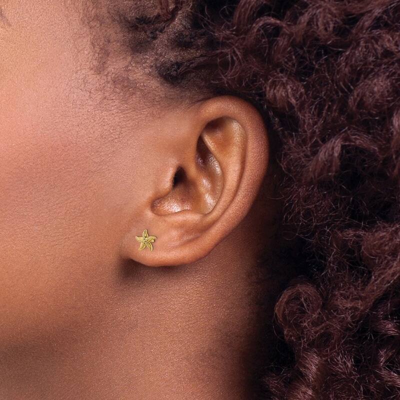 Curata 14k Yellow Gold 6.3mm Textured Sea shell Nautical Starfish Post Earrings