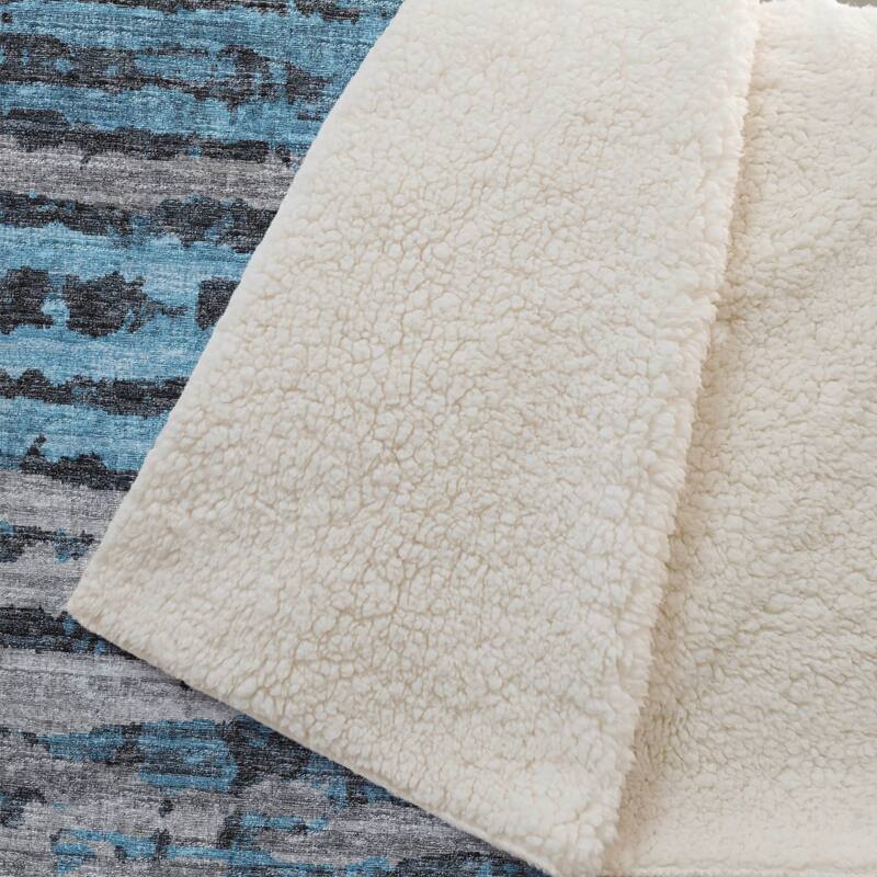 Premium Machine Washable ASB75 Ombre Stripes Sherpa Throw Blanket
