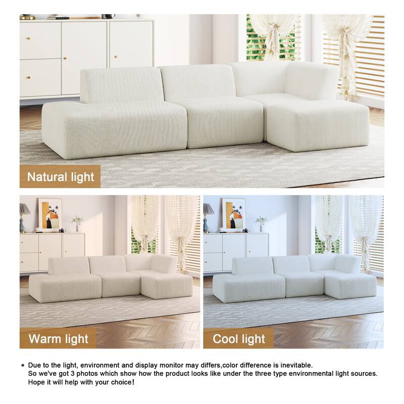 Modular All-Foam Corduroy Compression Sofa With Ottoman