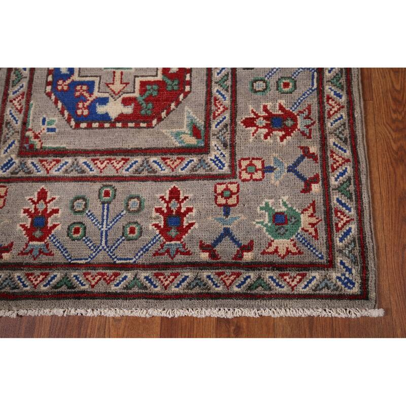 Geometric Kazak Runner Rug Handmade Hallway Wool Carpet - 2'7" x 12'10"