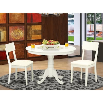 Mid-Century Dinette Set - 3 Piece Table & Chairs - Linen White Finish - Round Dining Table