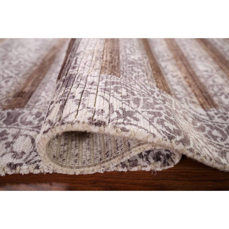 Striped Abstract Foyer Rug Hand-Knotted Wool Carpet - 2'8" x 4'9"