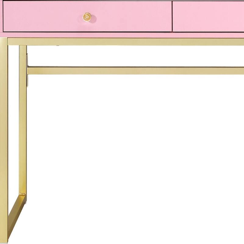 Pink Mirrored Wood Dresser with 2 Drawers and Gold Finish and Modern Vanity - 31” L x 20” W x 42” H