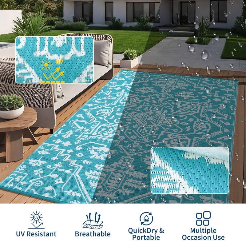 Outdoor Rug Reversible Plastic Straw Rug Outside Outdoor Waterproof Area Rug for Patio Deck Balcony Backyard Beach