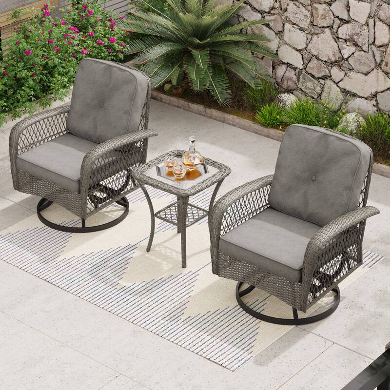 Corvus Livorno Outdoor 3-piece Steel Wicker Swivel Chat Set