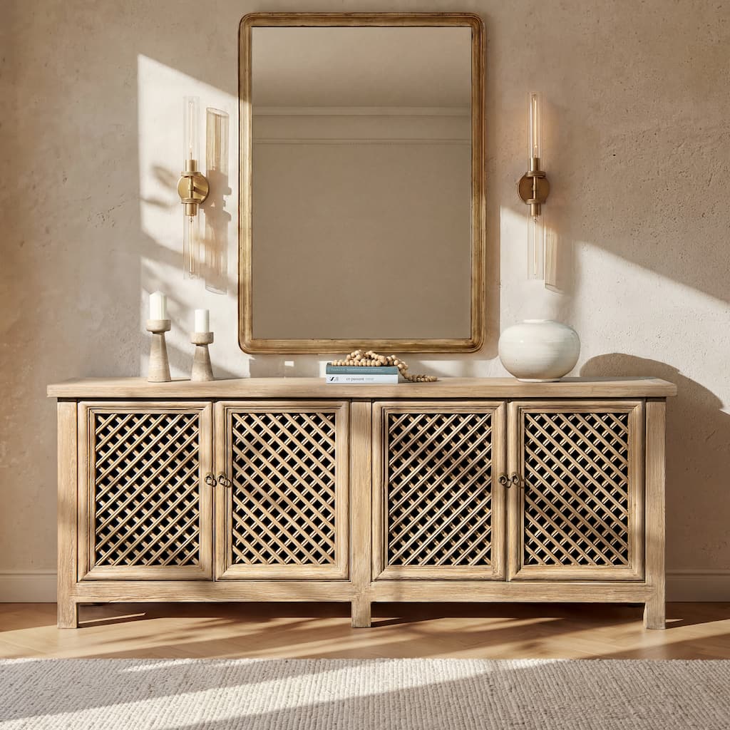 Jennifer Taylor Home Arden 97" Extra Long 4-Door Reclaimed Elm Lattice Front Sideboard