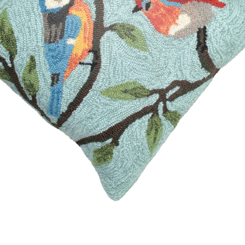 Liora Manne Frontporch Birds On Branches Indoor/Outdoor Pillow Aqua 18" Square