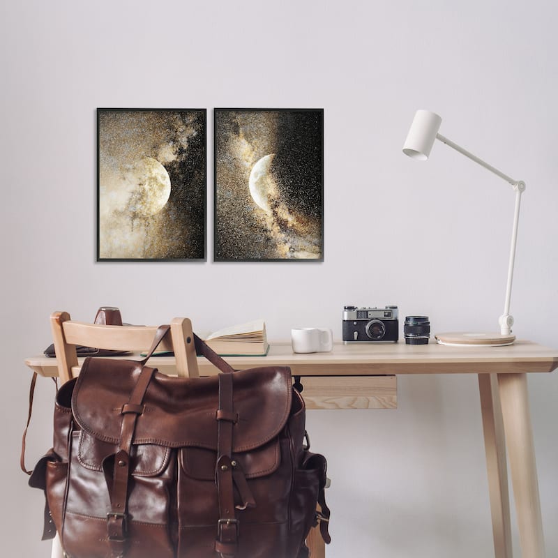 Stupell Moons with Starry Nebulas Framed Giclee Art Design By Gemma Bardot (Set of 2)