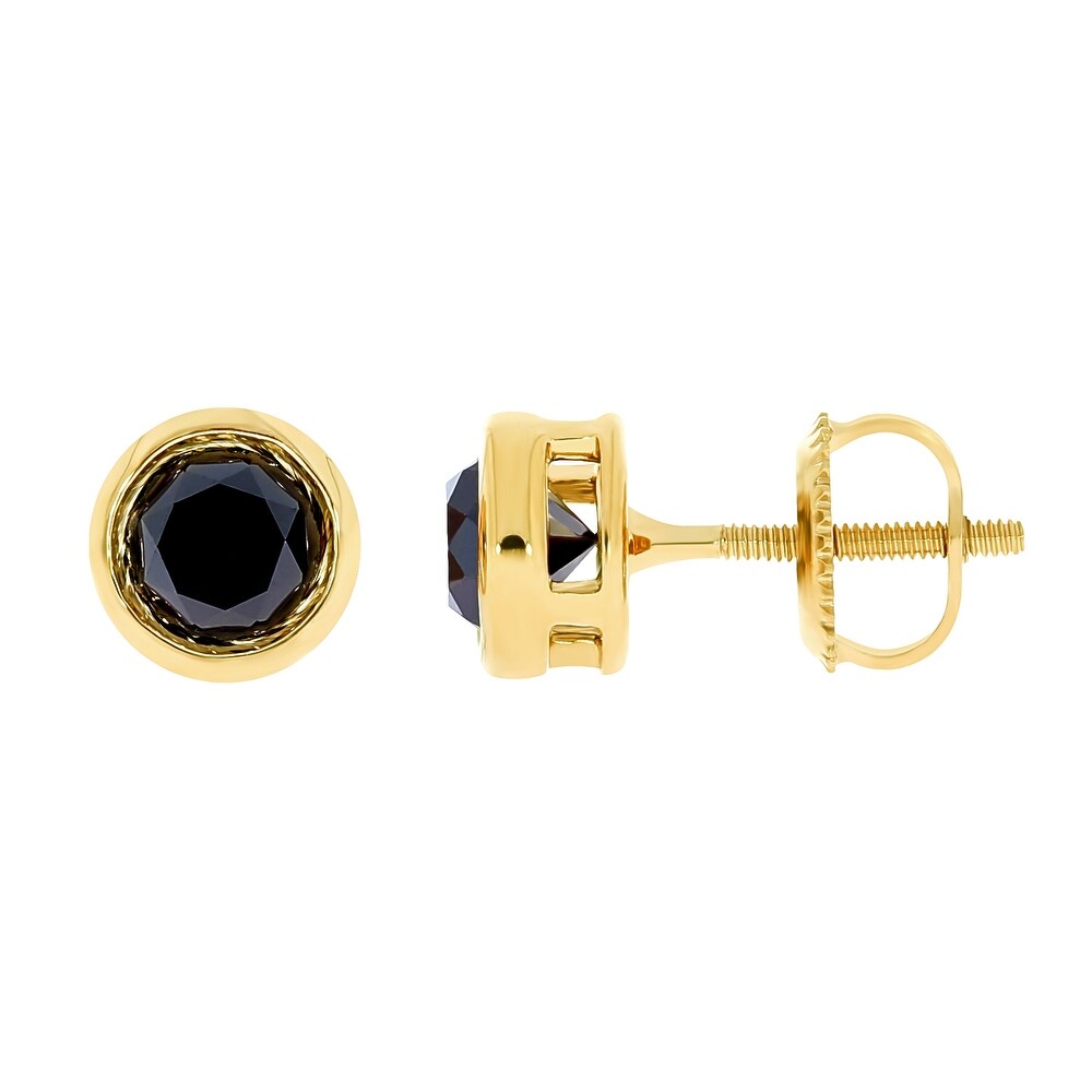 Prism Jewel 0.16Ct To 1.00Ct Round Black Diamond Prong Set Screw Back Stud Earrings