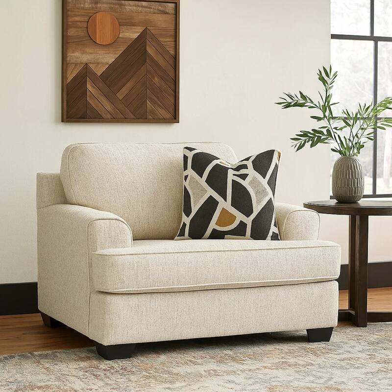 Burgess Accent Chair, Quartz Beige Polyester, 1 Throw Pillow, Black