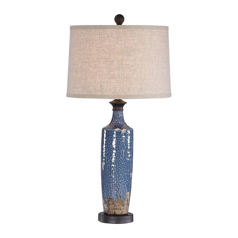 Bajze Blue and Khaki Textured Ceramic Table Lamp by Jim Parsons