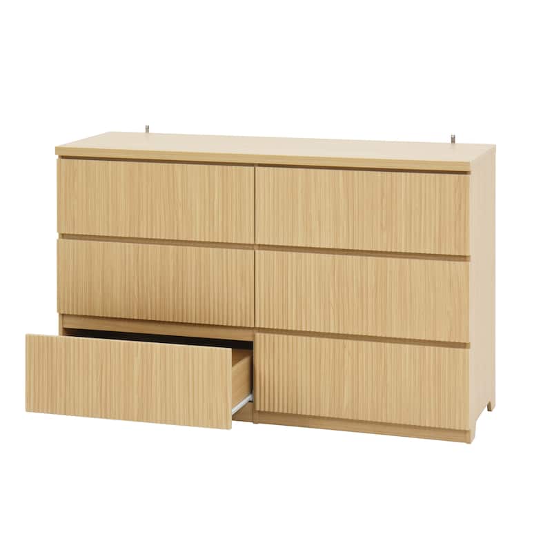 6-Drawer Storage Cabinet Dresser with Wavy Panel, Wood Clothes Organizer for Bedroom & Hallway