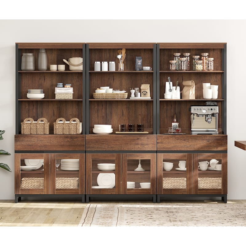 3 PCS Modern 72" Tall Buffet Cabinet with 3 Drawers and Open Shelves, Storage Cabinet for Dining Room or Kitchen