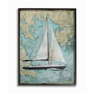 Stupell Vintage World Map Sail Boat Ocean Coast Painting,11x14, Design By Artist Art Licensing Studio - Multi-Color