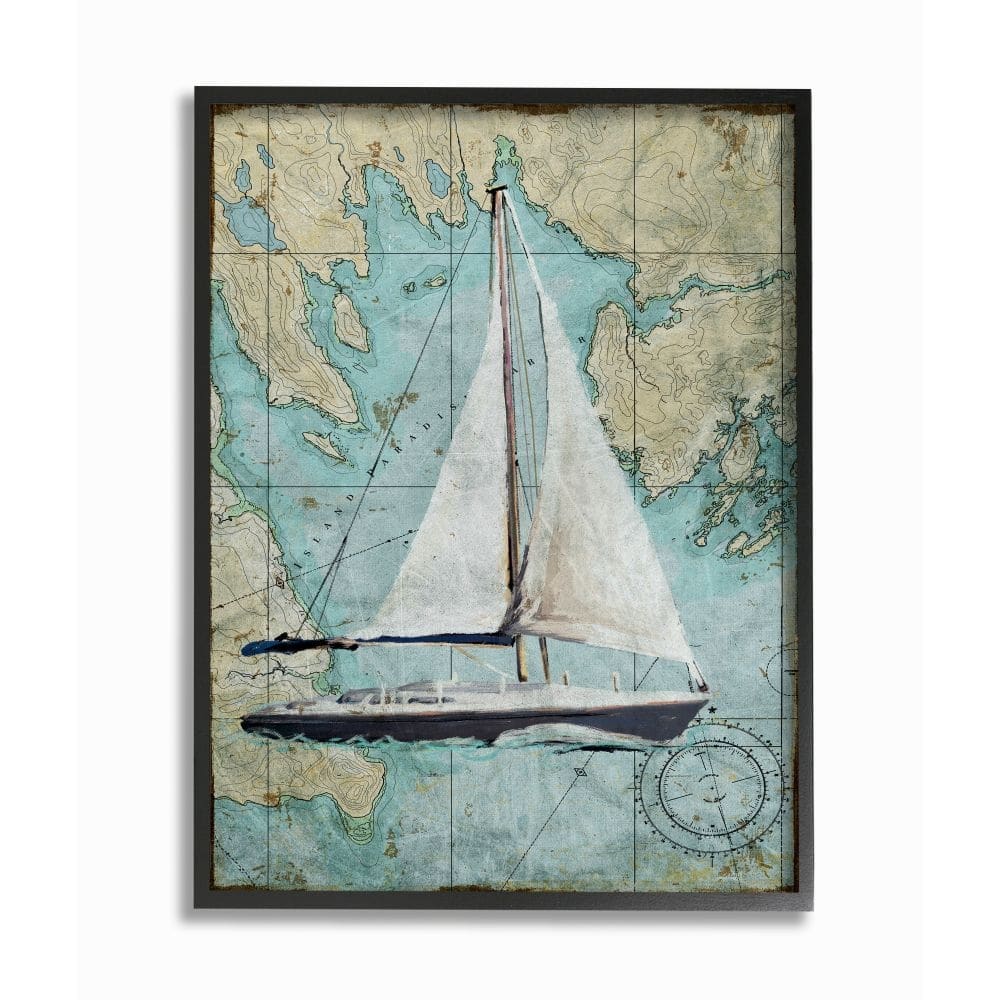 Stupell Vintage World Map Sail Boat Ocean Coast Painting,11x14, Design By Artist Art Licensing Studio - Multi-Color