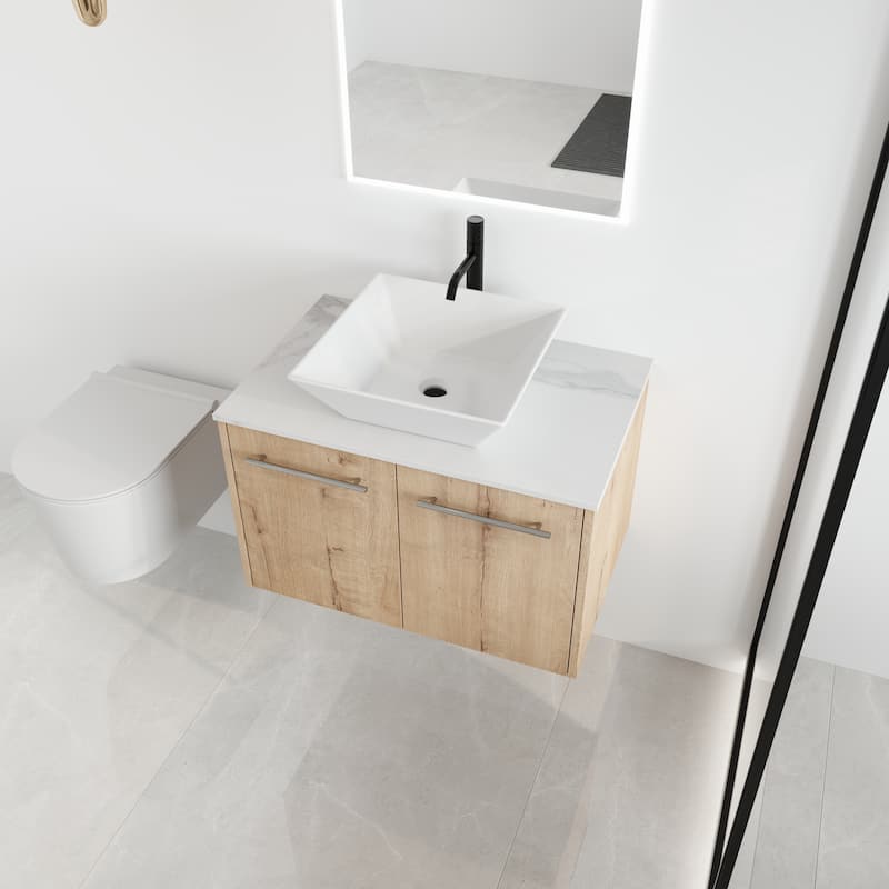 Malwee 24"/30" Floating Bathroom Vanity, Wall Mounted Bathroom Vanity with Ceramic Sink,Soft Close Doors