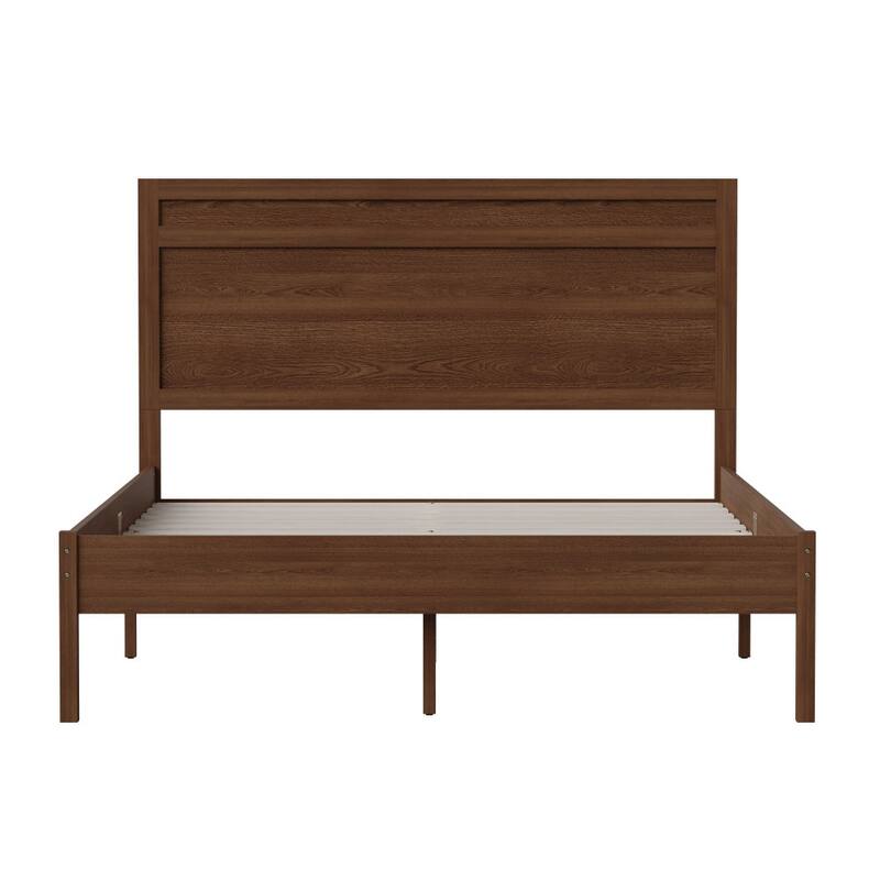 Modern Solid Wood Platform Bed with Headboard and Wooden Slats