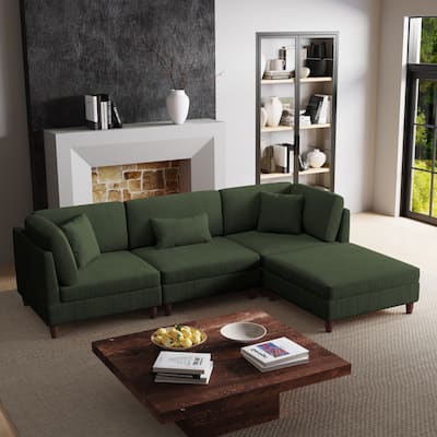 Corduroy Accent Chair with Ottoman Modular Couch Sectional Sofa