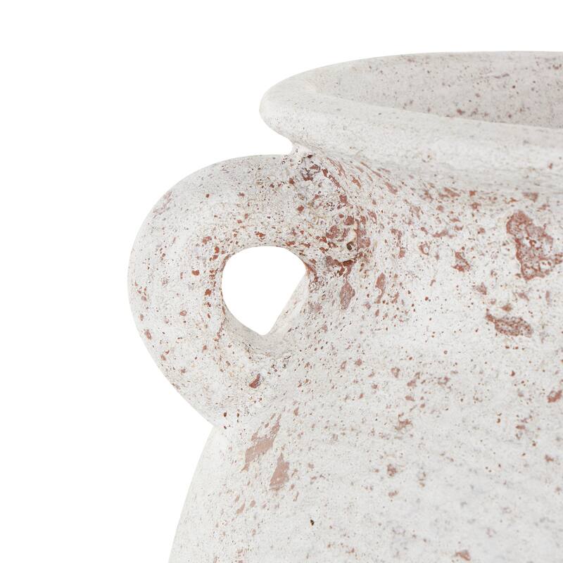 Cream Ceramic Antique Style Textured Pot Decorative Vase with Handles