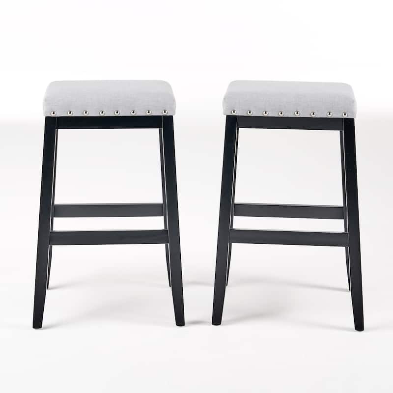 Wooden Upholstered Barstool with Nailhead Trim