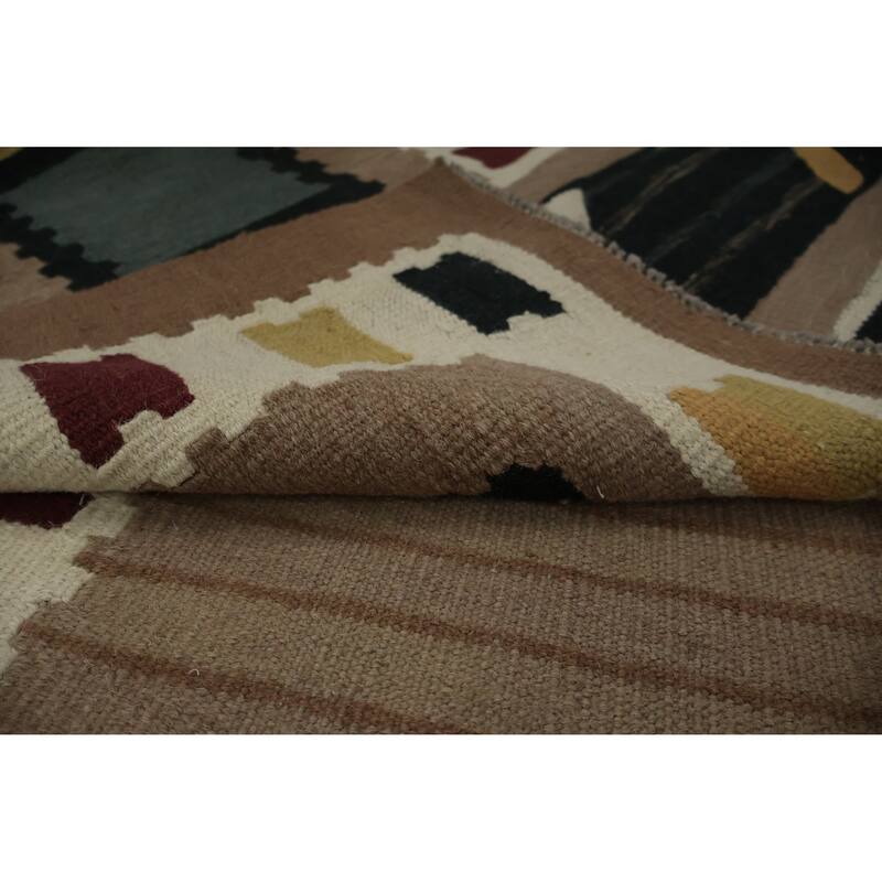 Hand Woven Oriental 100% Wool Carpet Southwestern Tribal Brown Kilim Area Rug - 14' 3'' X 11' 10''