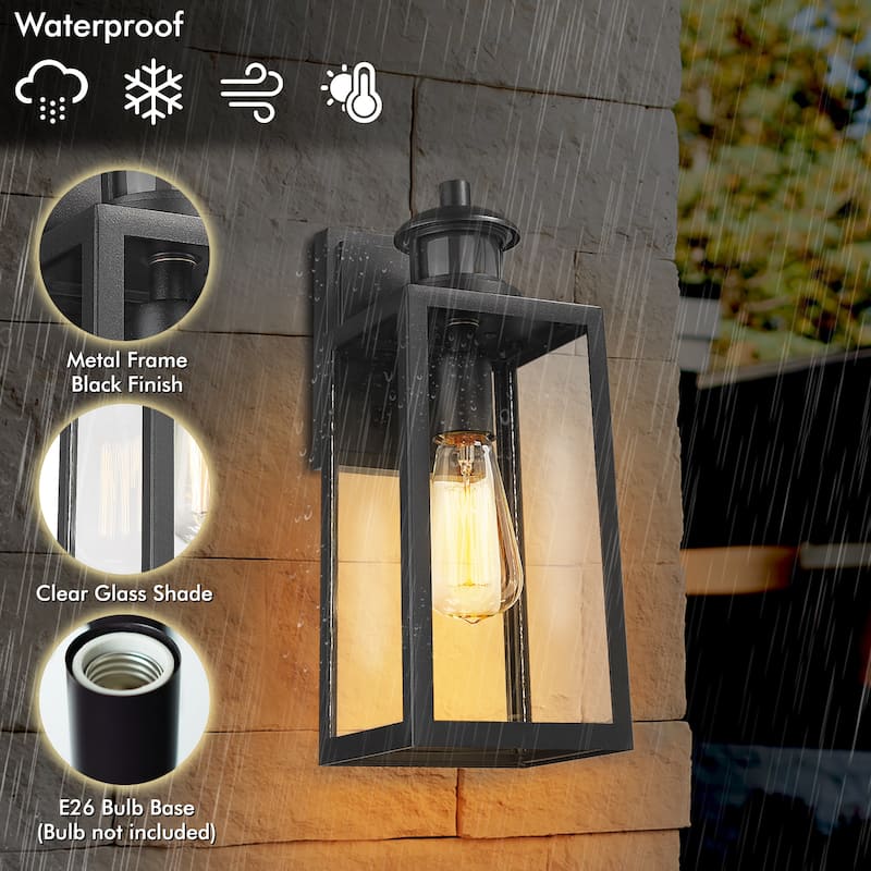 Motion Sensor and Dusk to Dawn Outdoor Wall Sconce,Dusk to Dawn Sensor Outdoor Lights Matte Black Finish with Clear Glass Shade