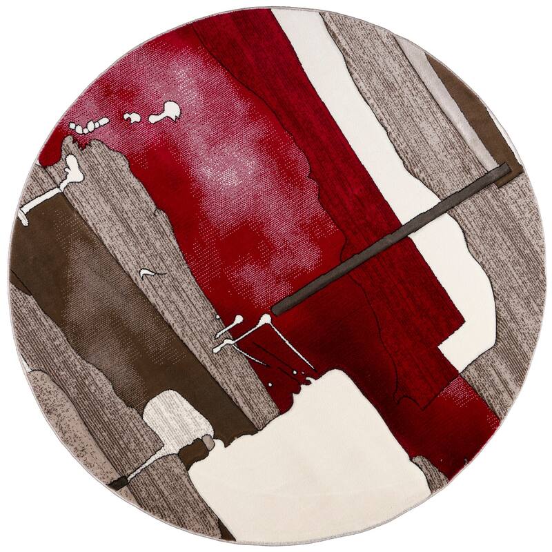 Rhodes Collection Abstract Area Rug - 5'2'' Round - Red/Beige